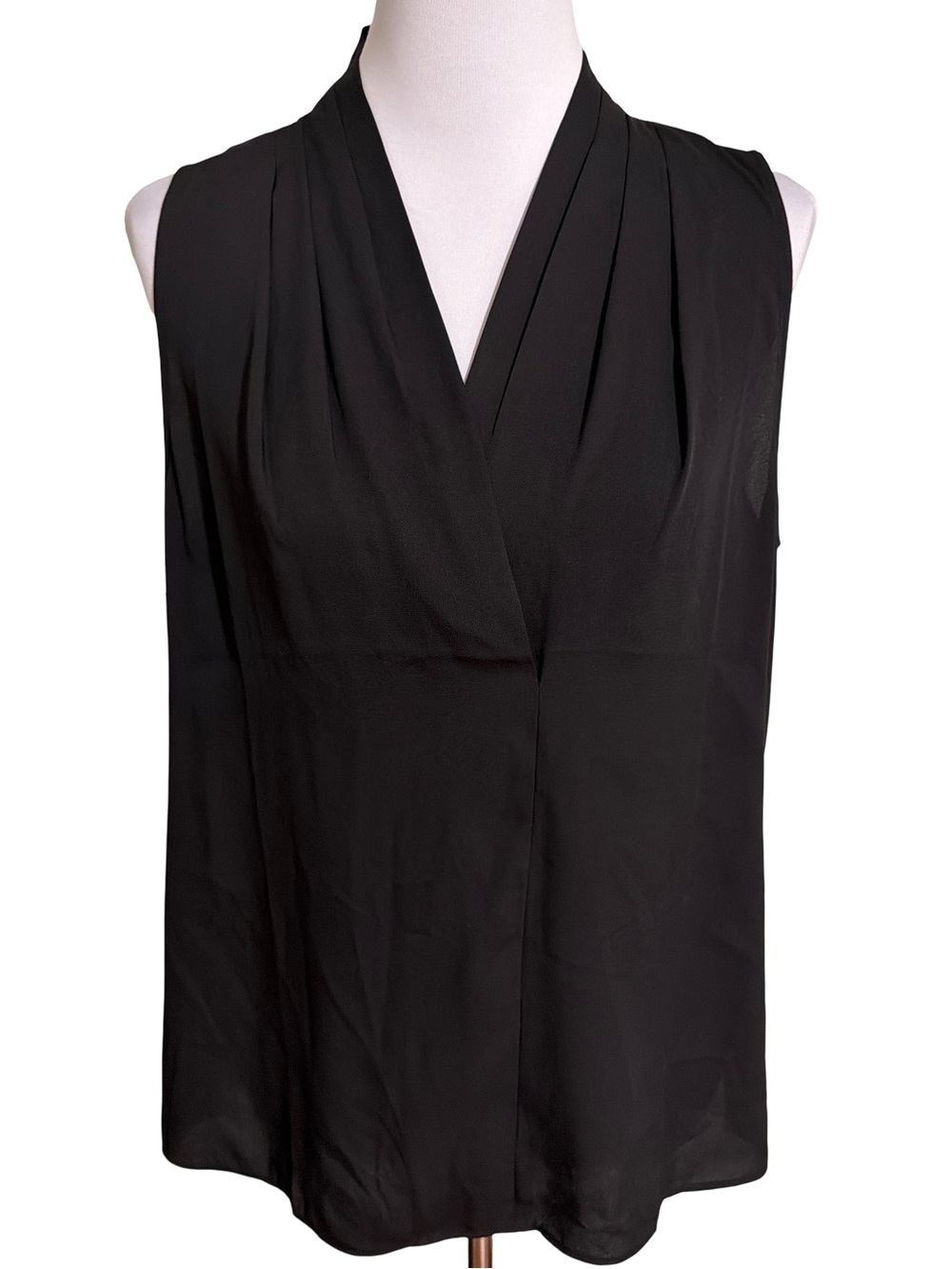 White House Black Market Black Sleeveless V-Neck Wrap Blouse